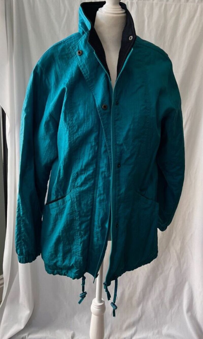 Vintage 80s Aeros by Kristen Blake Teal Jacket Black Fleece Lined small